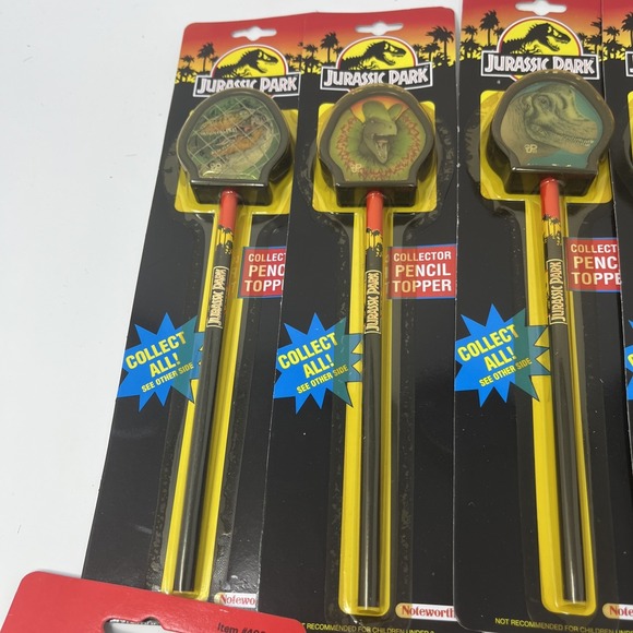 Vintage Jurassic Park Pencil Topper Set + Pencils Sharpener Erasers Stickers Lot - Picture 10 of 11